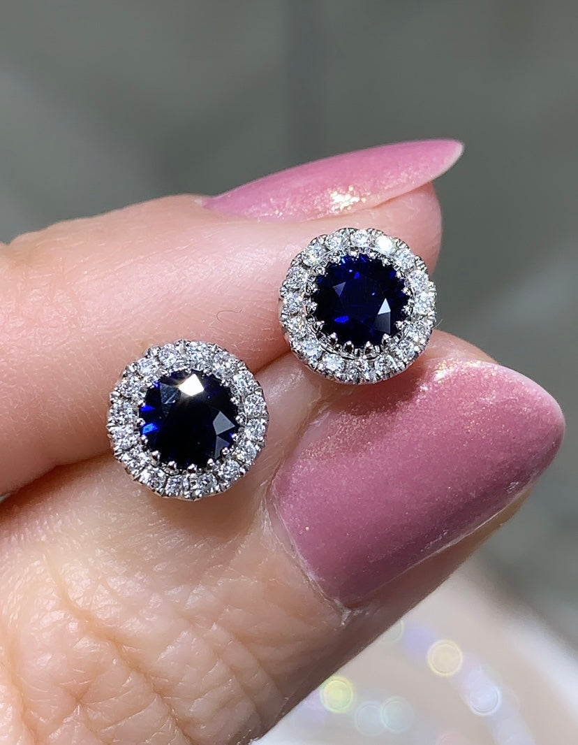 Ladies Blue Sapphire Diamond Earrings