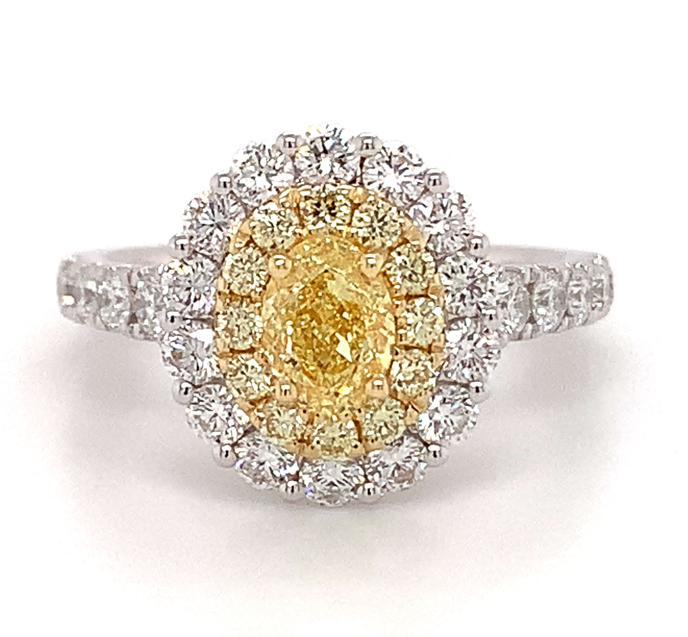 Canary Fancy Vivid Yellow Oval Cut 1.74ct t.w. Halo Ring