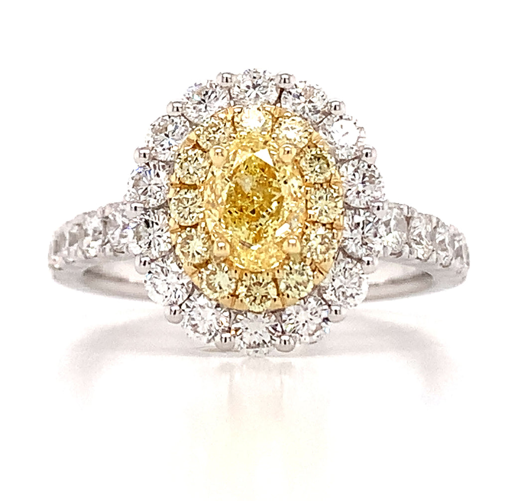 Canary Fancy Vivid Yellow Oval Cut 1.74ct t.w. Halo Ring