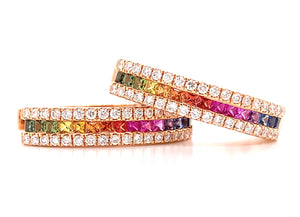 Rainbow Sapphire & Diamond Rose Gold Hoop Earrings