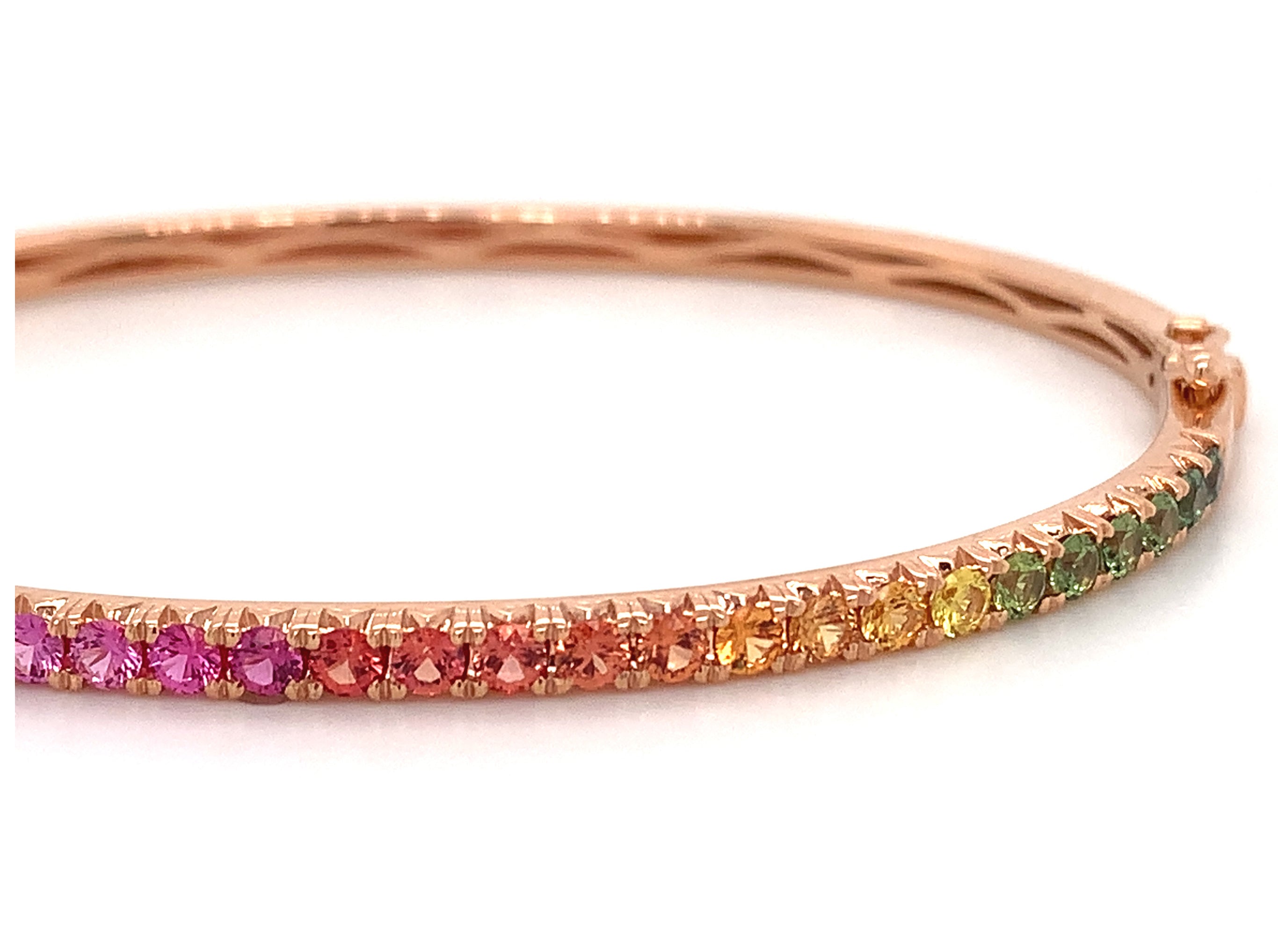 Rainbow Sapphire Rose Gold Bangle Bracelet
