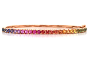Rainbow Sapphire Rose Gold Bangle Bracelet