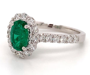 1.02CT Green Emerald & Diamond Ring