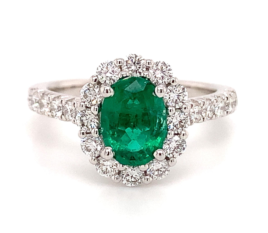 1.02CT Green Emerald & Diamond Ring
