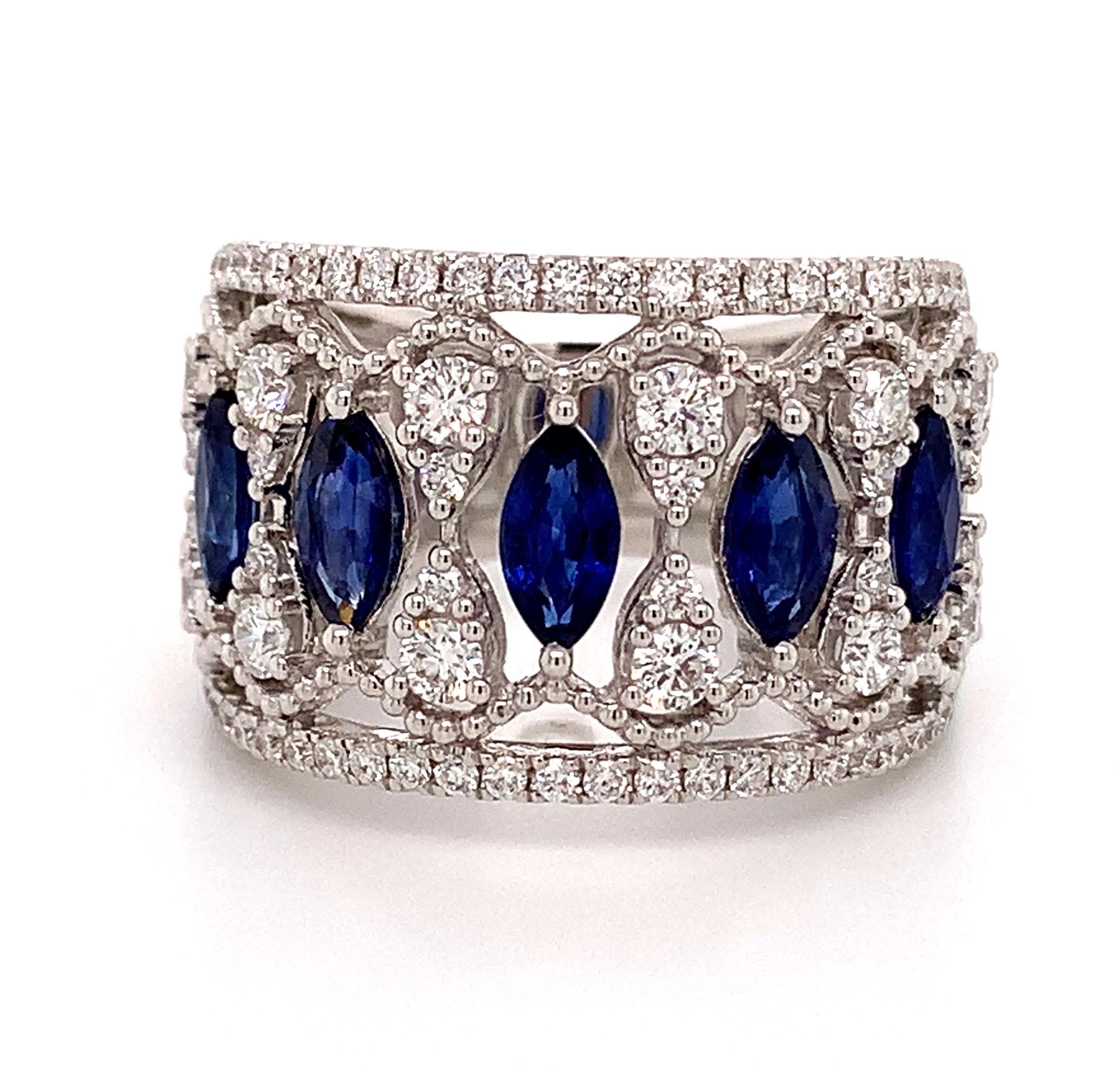 1.40CTW Sapphire and Diamond Art-Deco Style Cocktail Ring