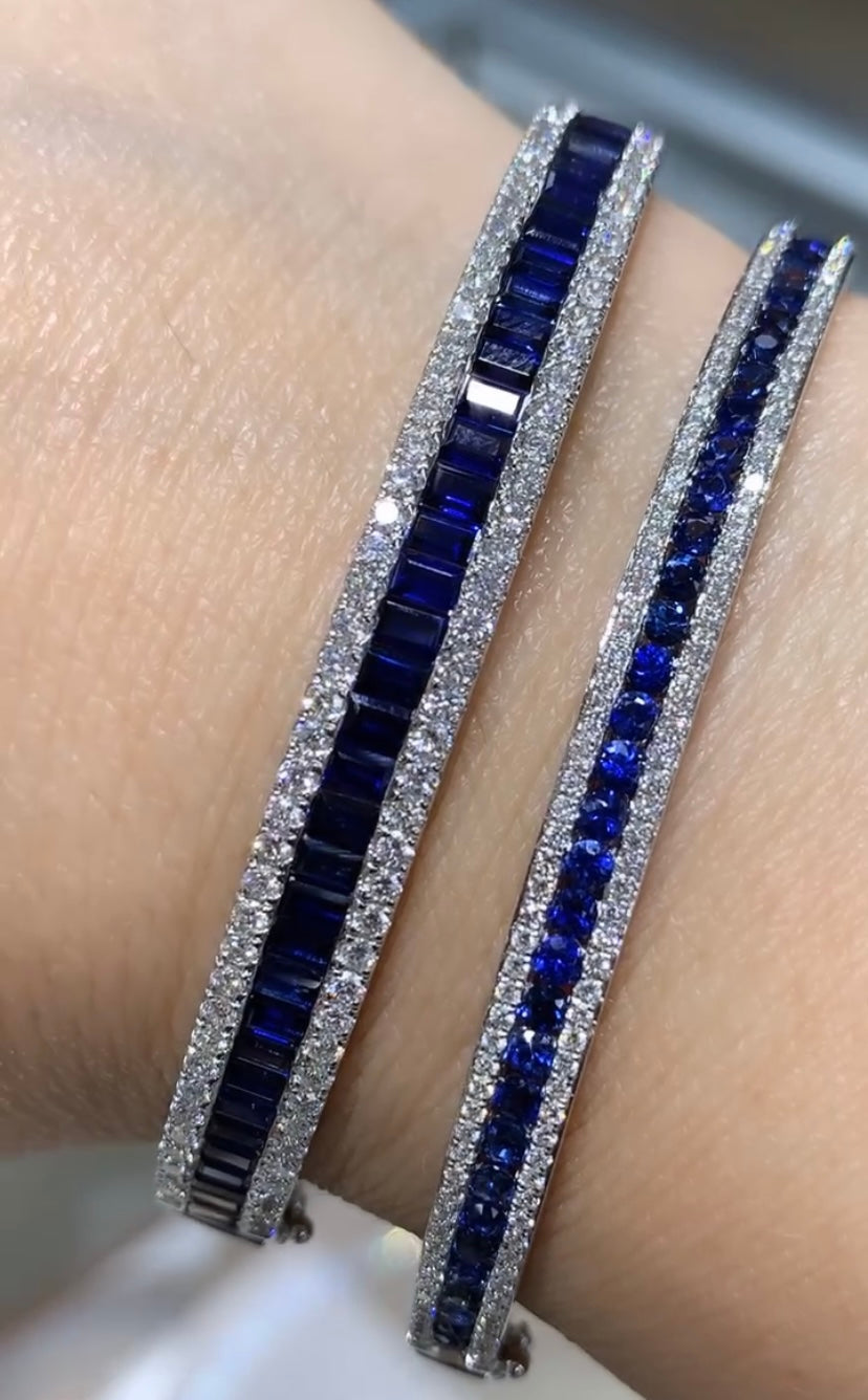 5.04ct tw Royal Blue Sapphire & Diamond White Gold Bangle Bracelet