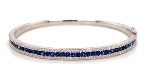 2.50 ct tw Blue Sapphire & Diamond White Gold Bangle Bracelet