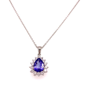 Ladies Diamond Vivid Tanzanite Pendant Necklace