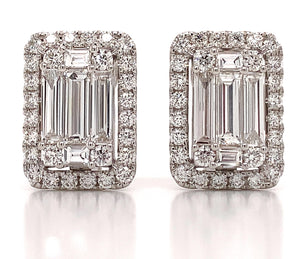 2.57ct tw Ladies Diamond Stud Earrings with Rounds &  Baguette Diamonds