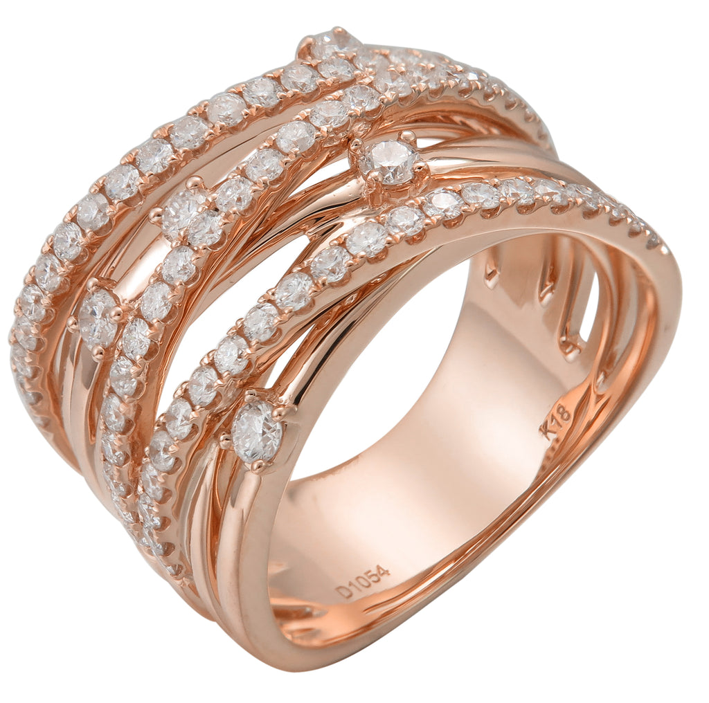 Ladies Diamond Overlap Style Rose Gold Fancy Ring 1.08ct tw
