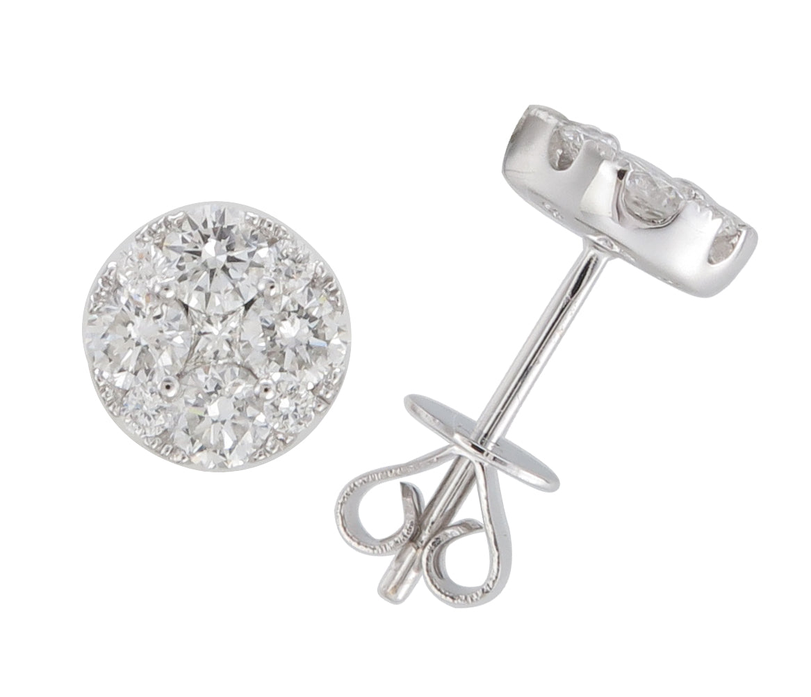 1.13ctw Diamond Cluster Stud Earrings