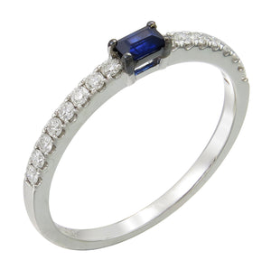 Emerald Cut Blue Sapphire & Diamond Ring