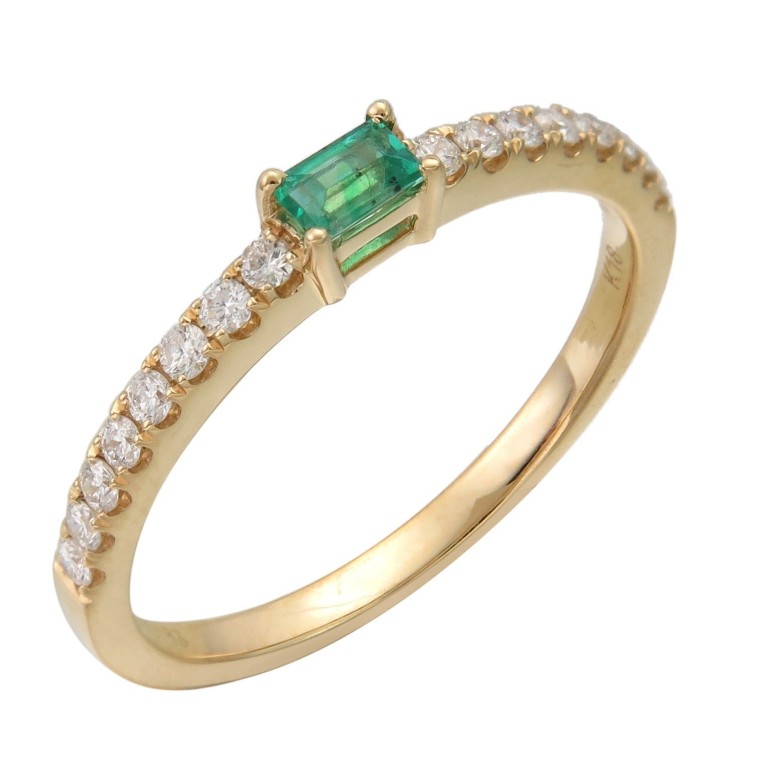 Green Emerald & Diamond Stackable Ring