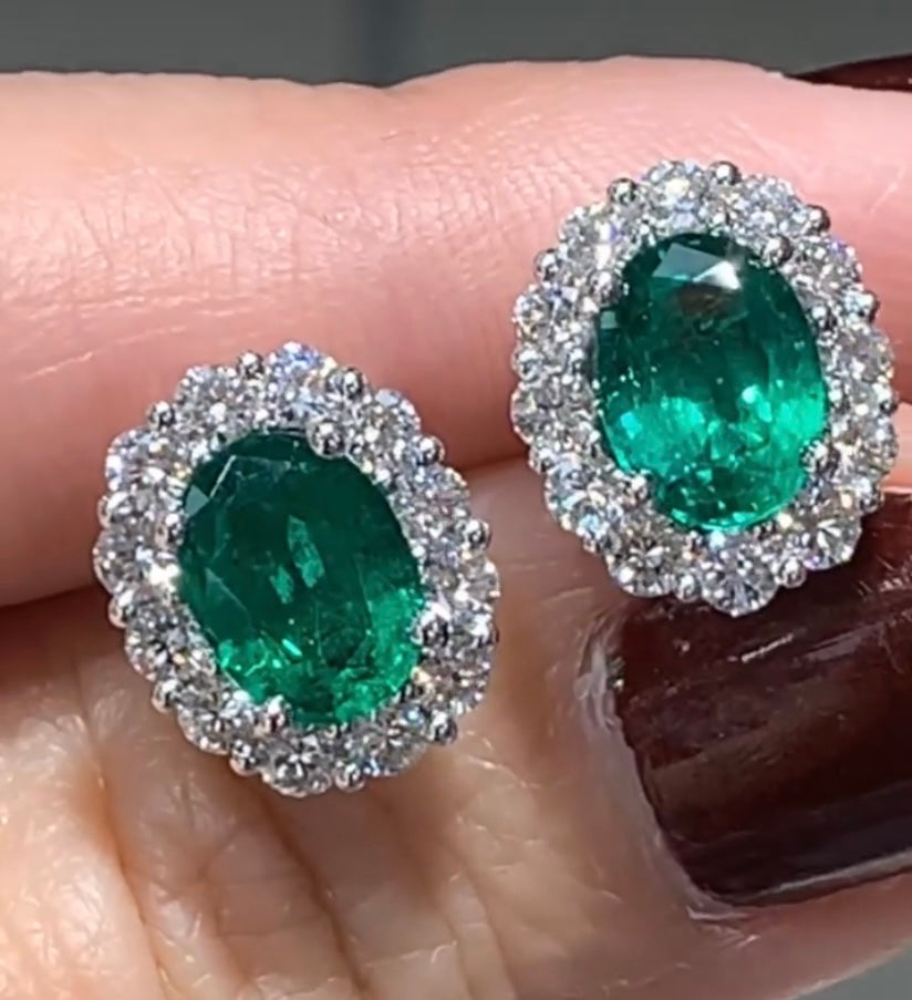 Ladies Green 2.16ctw Emerald and Diamond Earrings