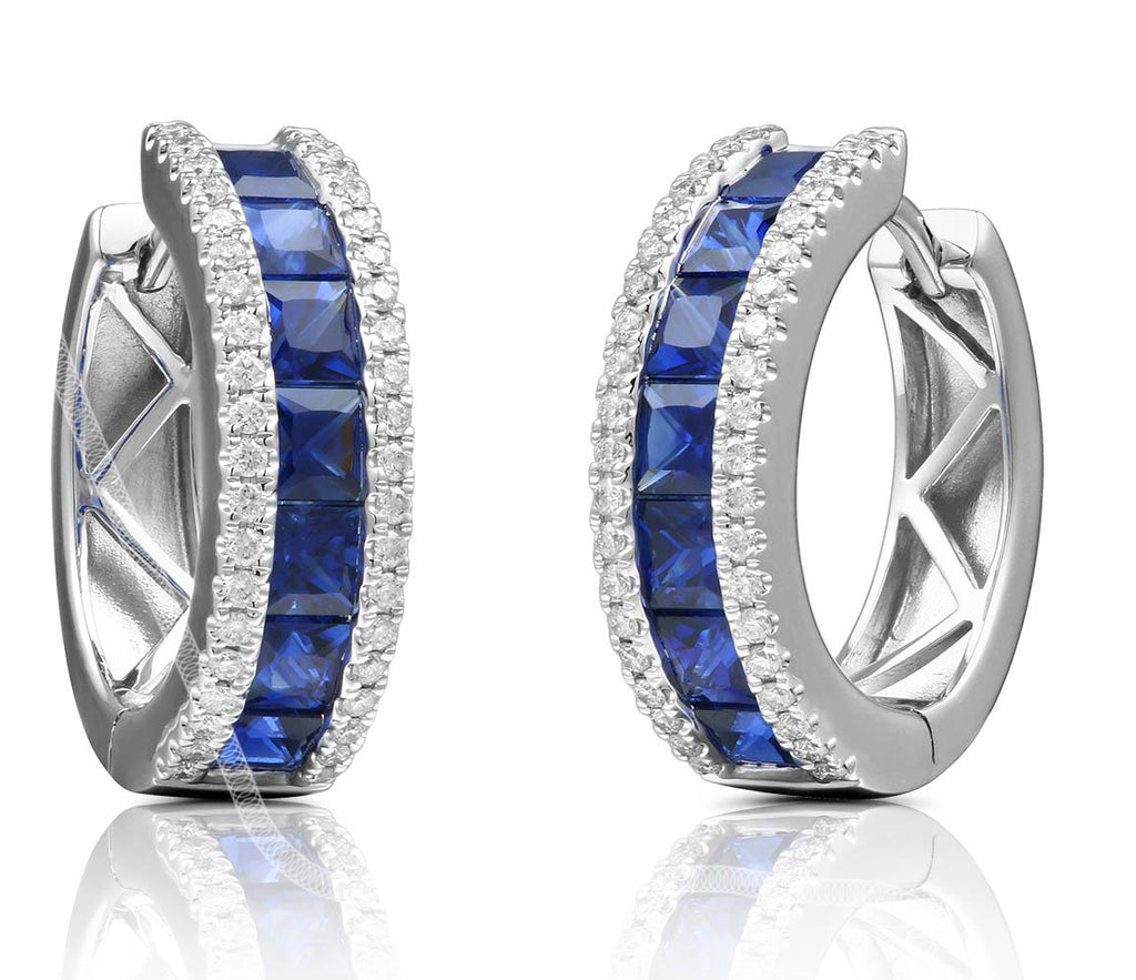 Blue Sapphire & Diamond Hoop Earrings