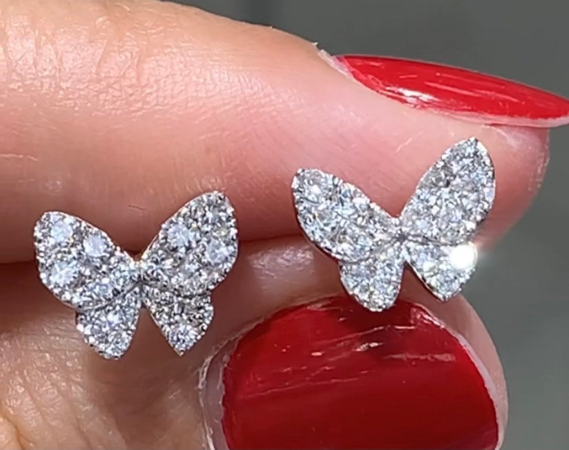 Ladies Diamond Butterfly Shape Pave Diamond Stud Earrings