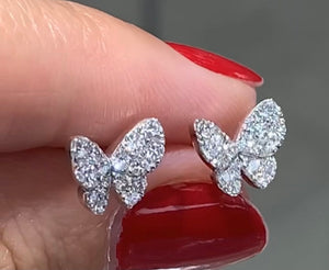 Ladies Diamond Butterfly Shape Pave Diamond Stud Earrings