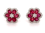 Ladies Flower Shape Ruby And Diamond Stud Earrings
