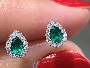 Ladies Pear Shape Green Emerald Diamond Stud Earrings