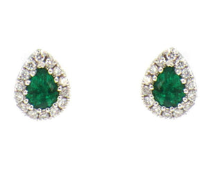 Ladies Pear Shape Green Emerald Diamond Stud Earrings