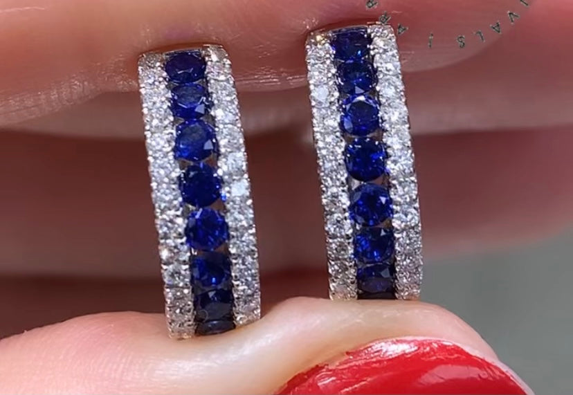 Blue Sapphire & Diamond Huggie Earrings