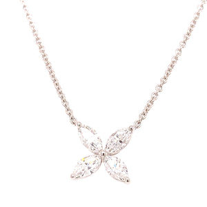 Ladies Diamond 0.79ct tw Flower Shape Marquise Pendant Necklace