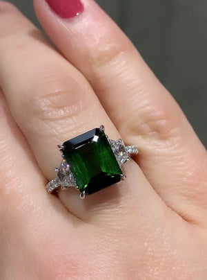 Emerald-cut Green Tourmaline & Diamond Cocktail Ring 4.53ct