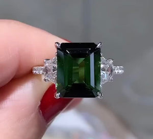 Emerald-cut Green Tourmaline & Diamond Cocktail Ring 4.53ct