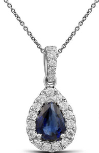 Ladies Diamond Blue Sapphire Pendant Necklace
