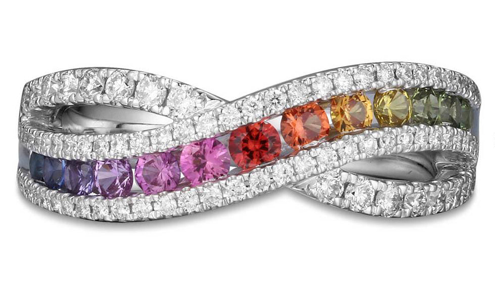 Rainbow Sapphire & Diamond Yellow Gold Ring