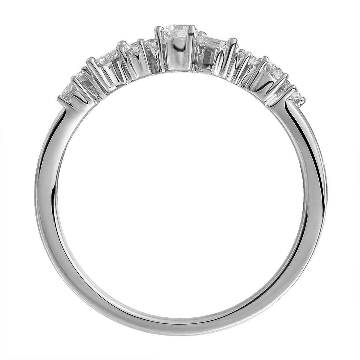 White Gold Round & Baguette Off Center Single Prong 0.25ct tw Diamond Ring