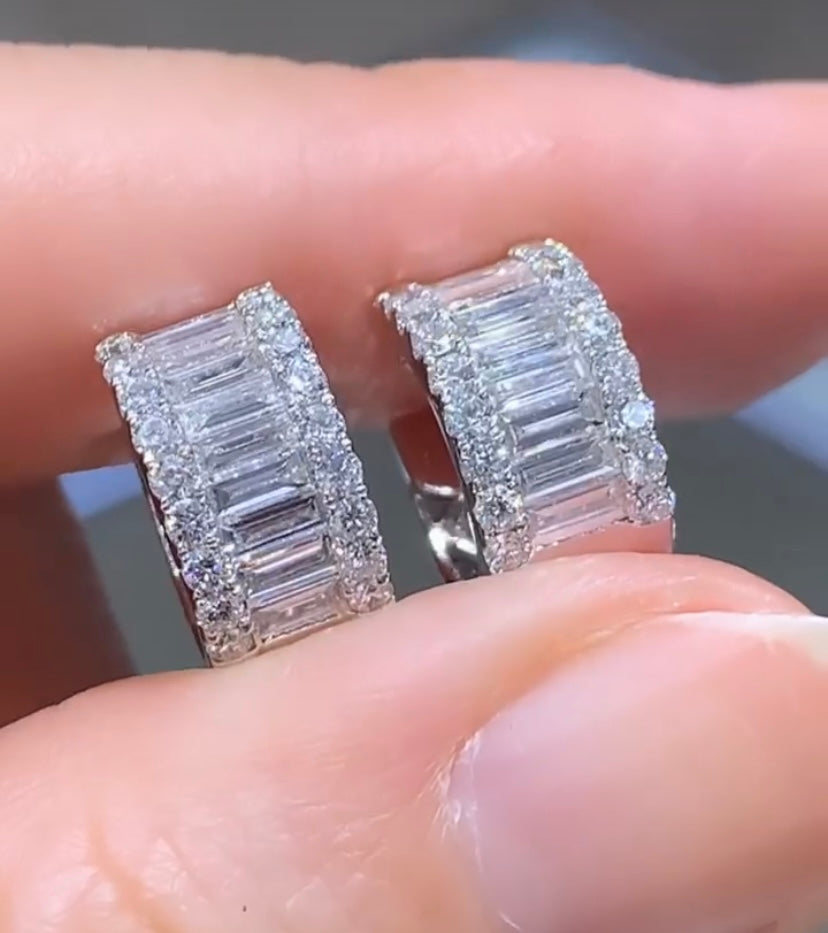 Baguette diamond earrings hoops Clearance