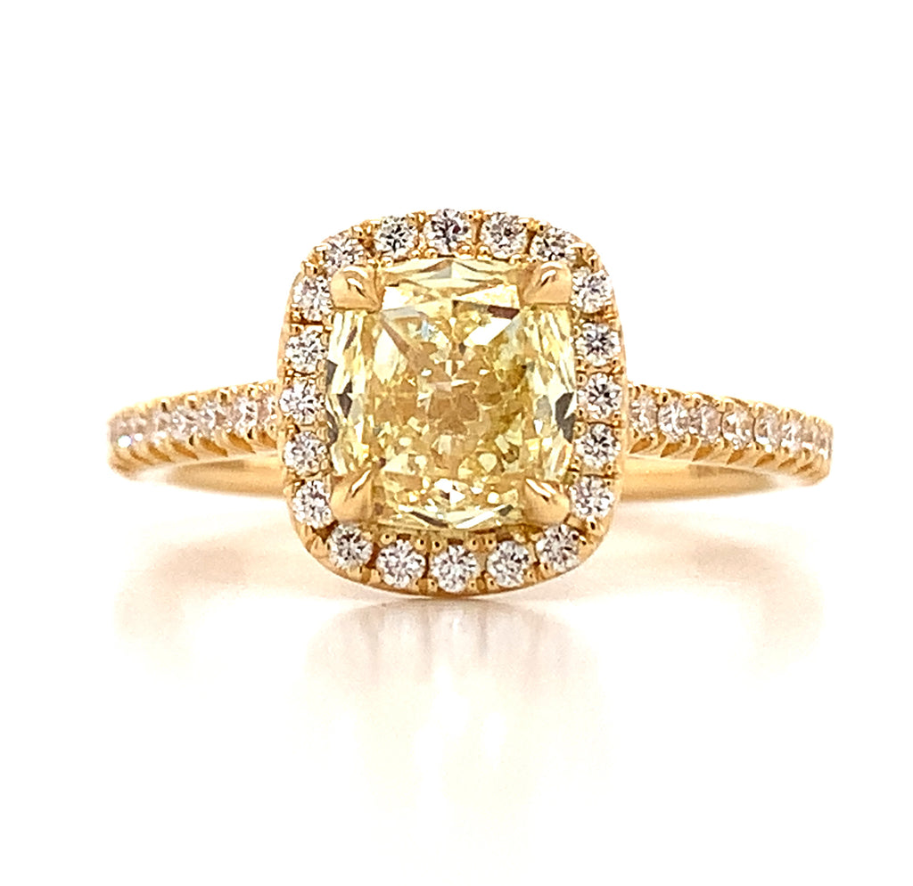 GIA Certified Henri Daussi Fancy Yellow Cushion Cut 1.08ct t.w. Halo Engagement Ring