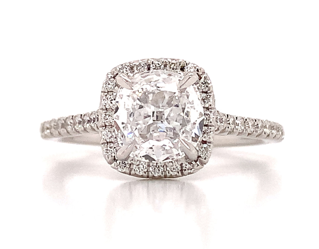 GIA Certified 1.64ct tw Henri Daussi Cushion with Halo Engagement Ring