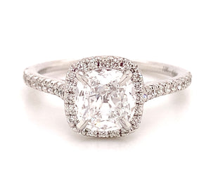 GIA Certified 1.64ct tw Henri Daussi Cushion with Halo Engagement Ring