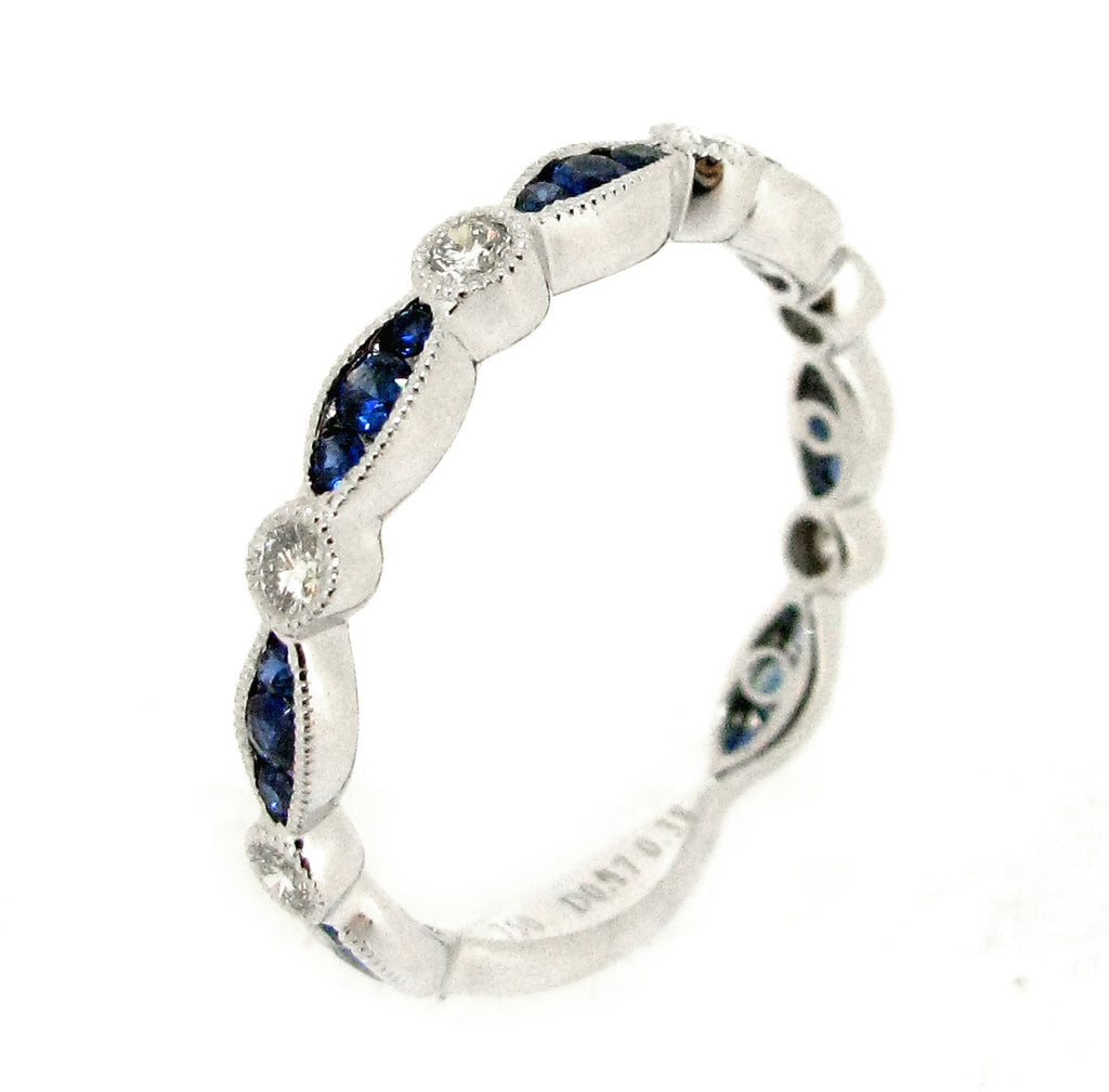 Blue Sapphire & Diamond Alternating Ring