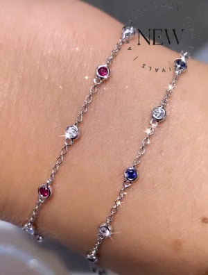 Blue Sapphire Gem Stone & Diamond Diamond By The Yard Style Bracelet