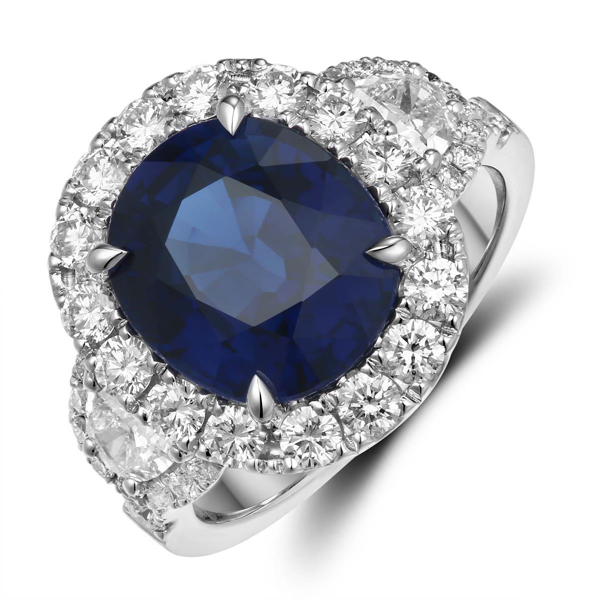 Ladies Statement 6.27ct Oval Cut Blue Sapphire & Diamond Ring