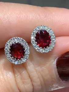 1.26ctw Ruby and Diamond Halo Stud Earrings
