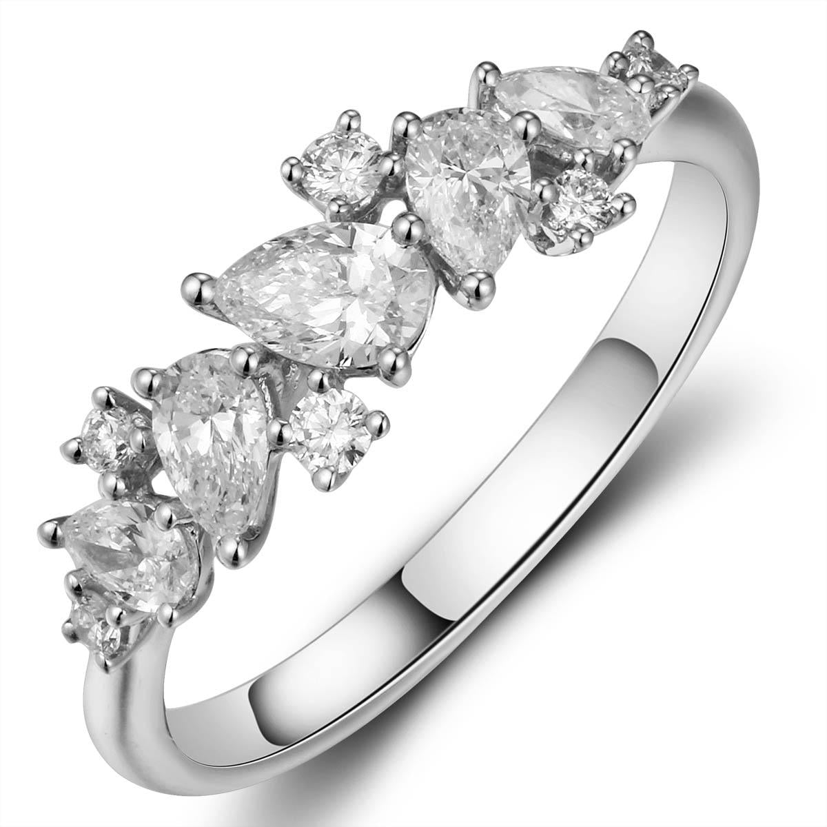 Mixed-shape Round & Pear Off Center Single Prong 0.74ctw Diamond Ring