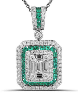 Emerald & Emerald Cut Diamond Pendant Necklace