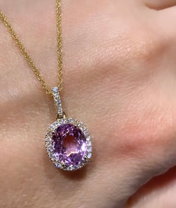 3.52ct Pink Kunzite & Diamond Pendant Necklace