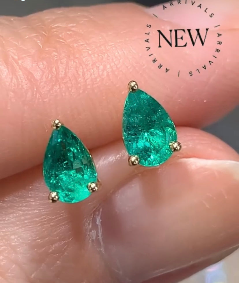 Pear Shape Green Emerald Stud Earrings – HANIKEN JEWELERS NEW-YORK