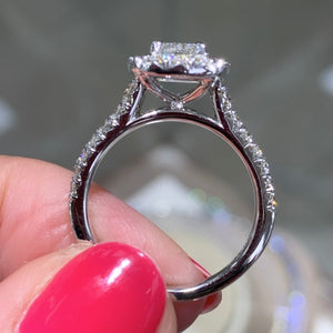 Henri Daussi Signed 1..02ct Cushion Cut Halo Diamond Engagement Ring