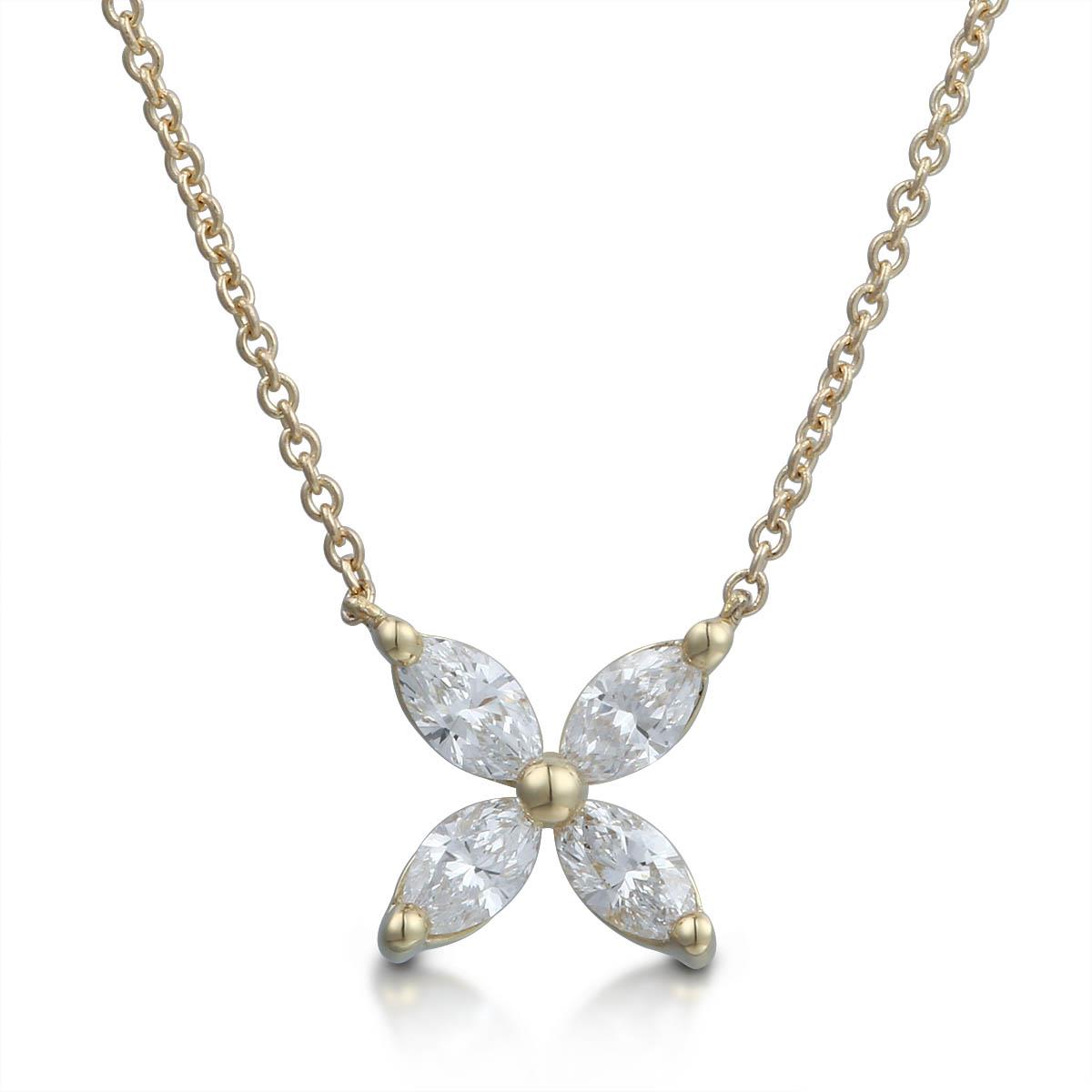 Ladies 0.47ctw Diamond Flower Shape Marquise Pendant Necklace