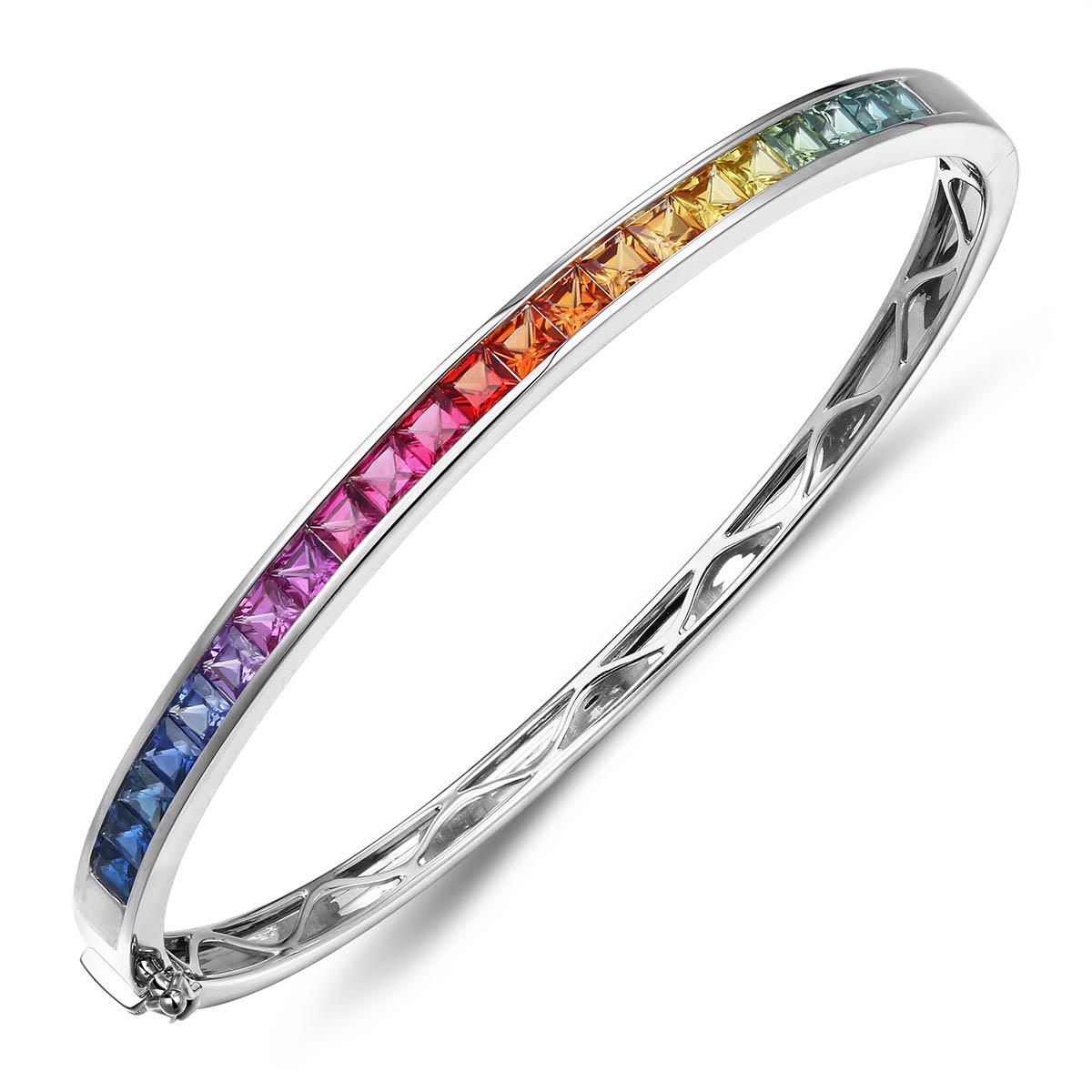 Fancy Color Rainbow Sapphire Bangle Bracelet