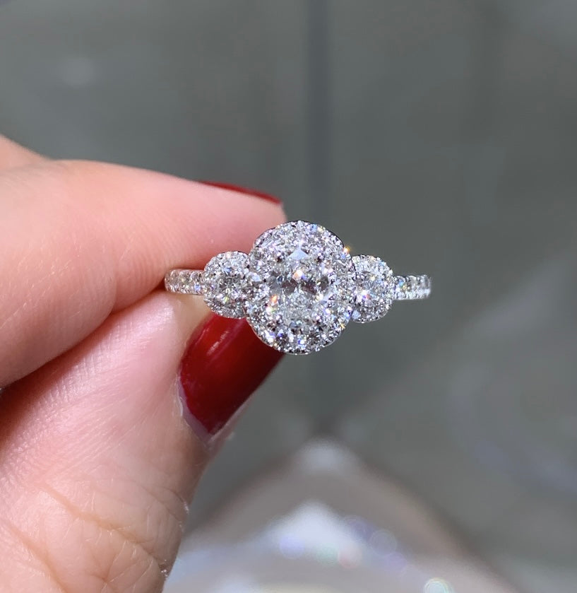 Oval Center Stone With Two-side Halo 0.85ct t.w. Diamond Ring