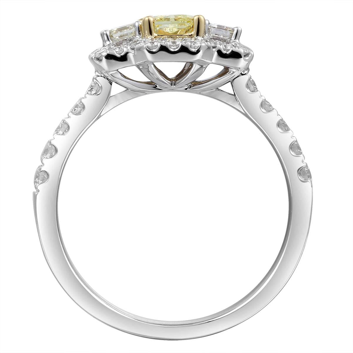 Ladies Fancy Yellow Center Side Emerald-cut Diamond Ring