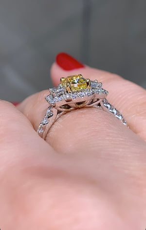 Ladies Fancy Yellow Center Side Emerald-cut Diamond Ring