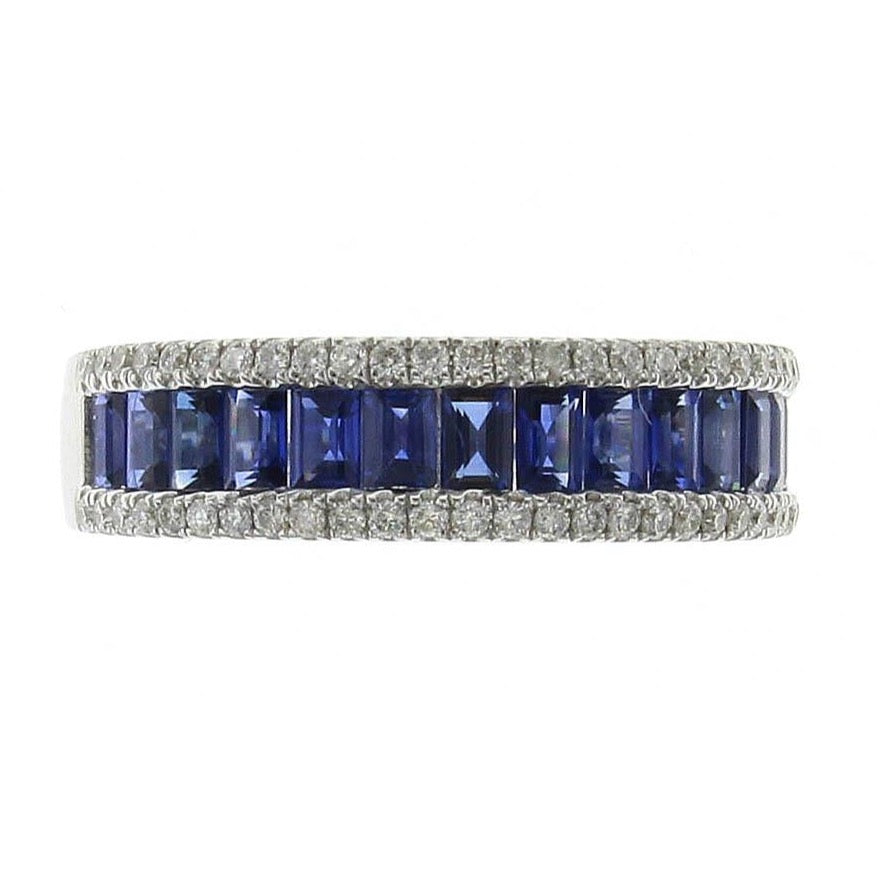 Diamond and Baguette-cut Blue Sapphire Band Ring